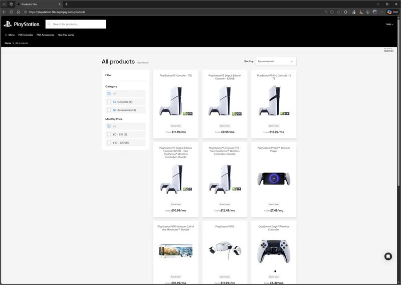 PlayStation 5 hardware on lease as part of the "Flex" program in collaboration with Raylo
