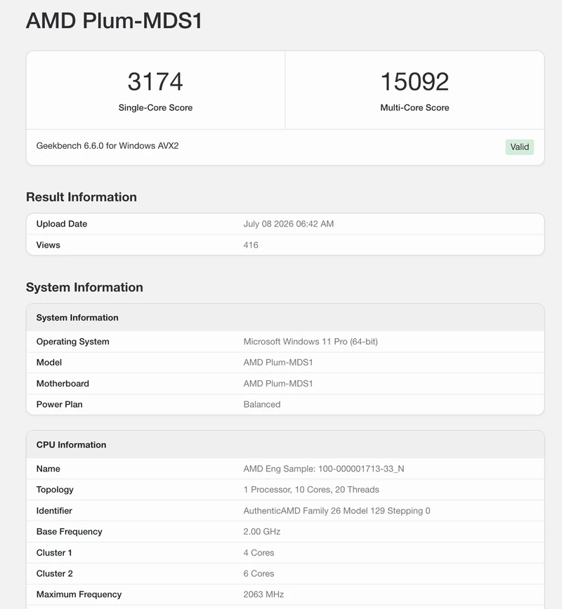 AMD Medusa Point 10-core SKU on Geekbench