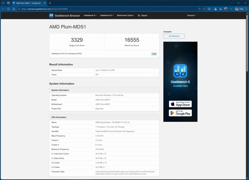 SKU ده هسته‌ای Medusa Point در Geekbench لیست شده است