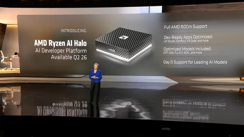 Dr. Lisa Su, President, and Chief Executive Officer of AMD announcing the Ryzen AI Halo developer platform at CES 2026. 