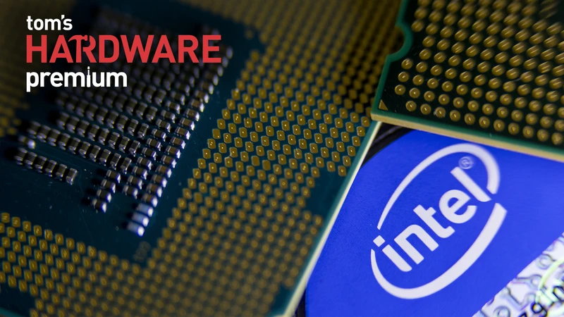 Intel logo among CPUs. 